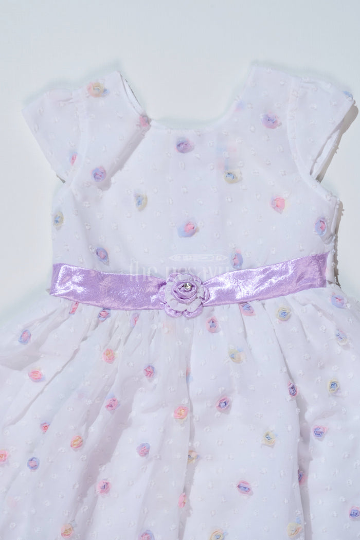 The Nesavu Girls Cotton Frock Girls White Frock with Delicate Floral Embroidery and Satin Bow for Elegant Look Nesavu Nesavu Girls White Frock Floral Embroidery Satin Bow Special Occasions