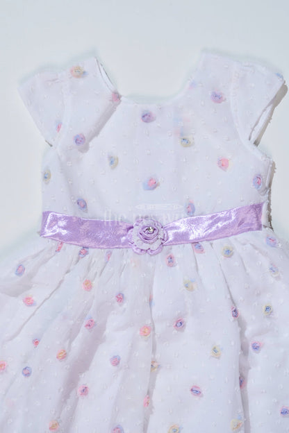 The Nesavu Girls Cotton Frock Girls White Frock with Delicate Floral Embroidery and Satin Bow for Elegant Look Nesavu Nesavu Girls White Frock Floral Embroidery Satin Bow Special Occasions
