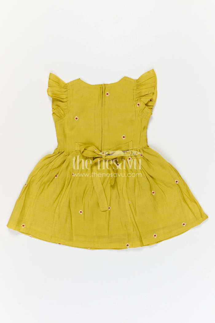 The Nesavu Girls Cotton Frock Girls Yellow Cotton Frock with Embroidery for Summer and Daily Wear Nesavu Nesavu girls yellow cotton frock with embroidery for summer casual wear