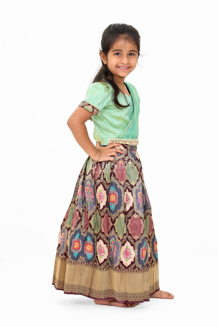 The Nesavu Girls Lehenga Choli Graceful Green and Gold Silk Lehenga Choli for Girls with Traditional Motifs Nesavu Green Gold Silk Lehenga Choli Girls Traditional Motifs | The Nesavu