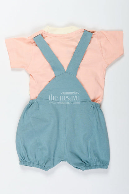 The Nesavu Boys Casual Set Green Casual Dress Set for Boys in Cotton with Playful Bunny Applique and Contrast Peach Tee Nesavu Nesavu Green Casual Dress Set Boys Cotton Bunny Applique Peach Tee