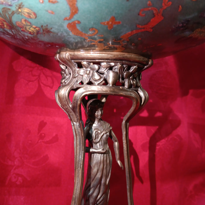 Green Porcelain Centre Fish W/ Bronze Lady-Jantiques LLC.