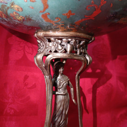 Green Porcelain Centre Fish W/ Bronze Lady-Jantiques LLC.