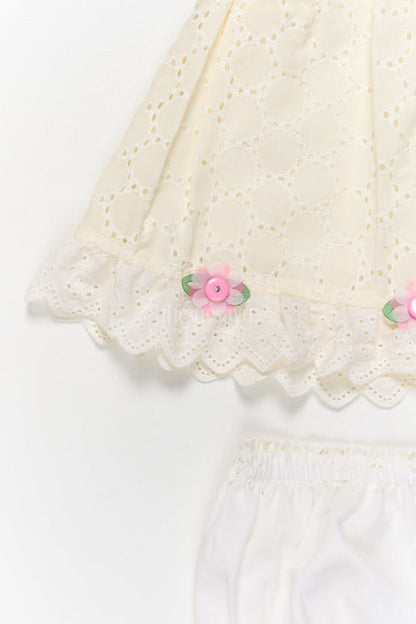 The Nesavu Baby Cotton Frocks Hakoba Frock with Bloomers for Baby Girls’ First Outings Nesavu Nesavu baby hakoba frock with floral details and bloomers for first outings and gifting
