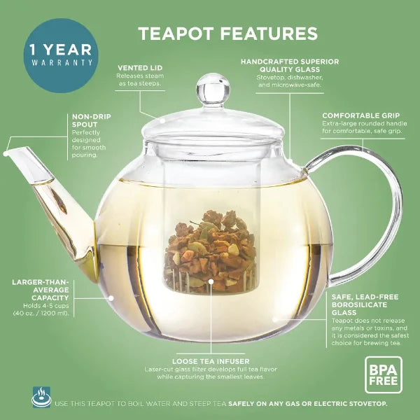 Handblown Glass Teapot for Blooming Teas