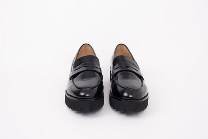 Large size black leather chunky loafer in uk sizes8-12 standard and wide fit
