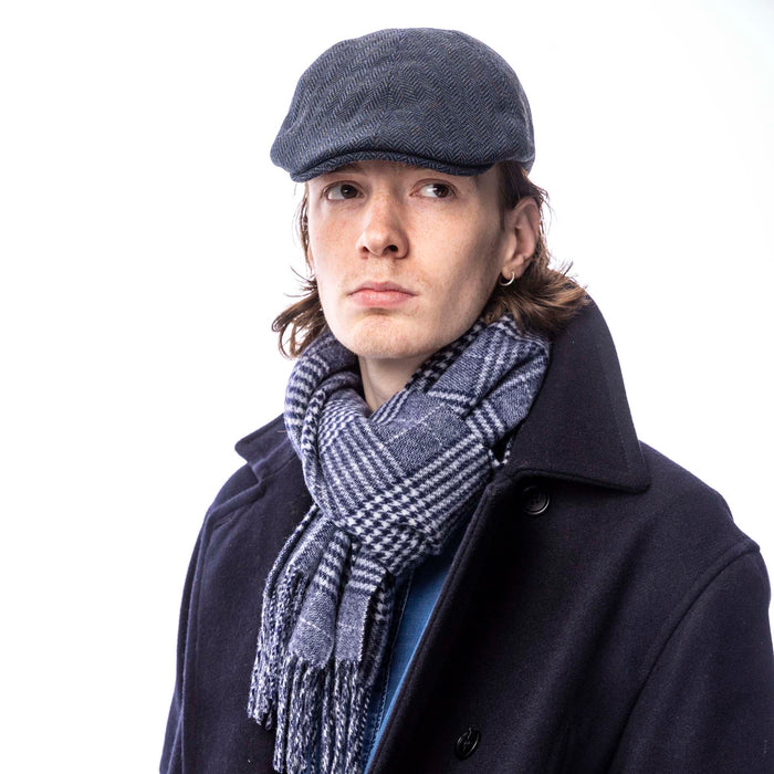 Herringbone Tweed Panel Flat Cap – Wool Blend