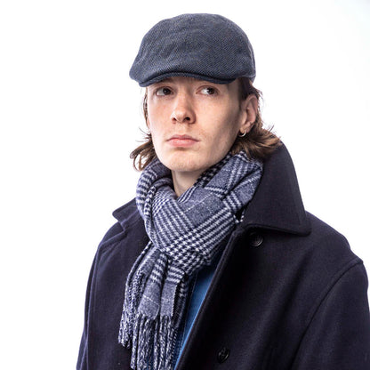 Herringbone Tweed Panel Flat Cap – Wool Blend