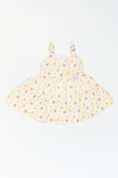 The Nesavu Baby Cotton Frocks Infant Floral Frock for Birthday Playdates Nesavu 14 (6M) / Cream / Muslin Cotton BFJ1015B-14 Nesavu Infant Floral Frock For Birthday Playdates With Muslin Cotton And Butterfly Detail