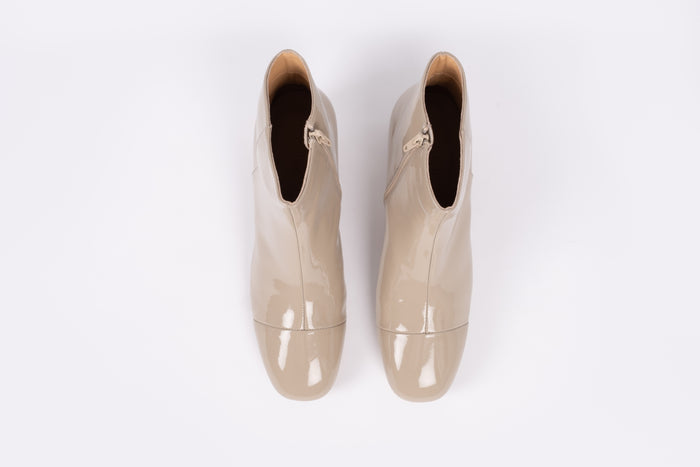Aerial view of Izzy boot in Taupe. Womens ankle boot available in European sizes 42-46. Standard and wide fit.