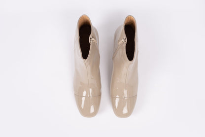 Aerial view of Izzy boot in Taupe. Womens ankle boot available in European sizes 42-46. Standard and wide fit.