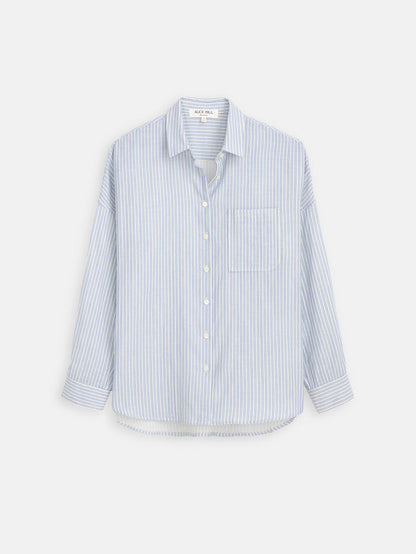 Jo Shirt in Double Gauze - Ivory/Blue Stripe