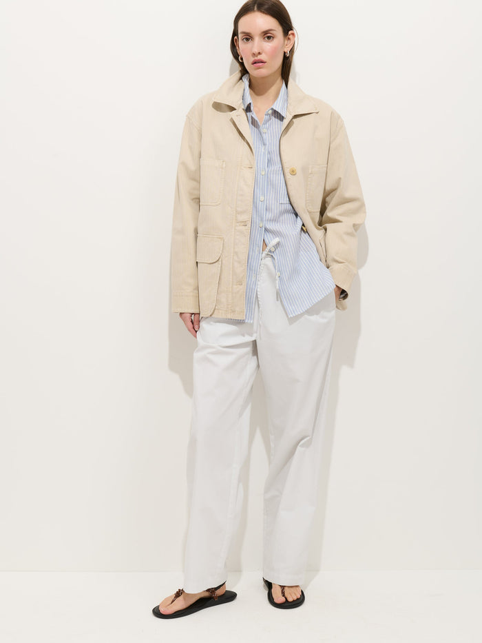 Jo Shirt in Double Gauze - Ivory/Blue Stripe