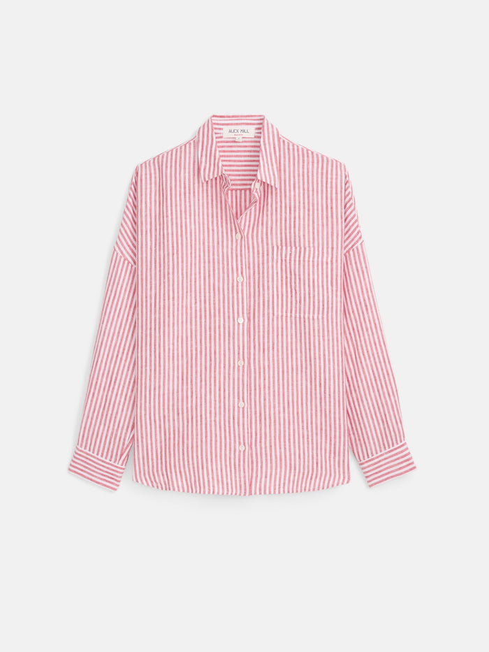 Jo Striped Shirt in Linen - Chili / Ivory
