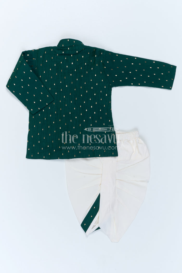 The Nesavu Boys Dothi Set Kids Ethnic Dothi Outfit for Festive Wedding Celebrations Nesavu Nesavu Kids Ethnic Dothi Outfit With Foil Print Kurta For Weddings And Festive Occasions