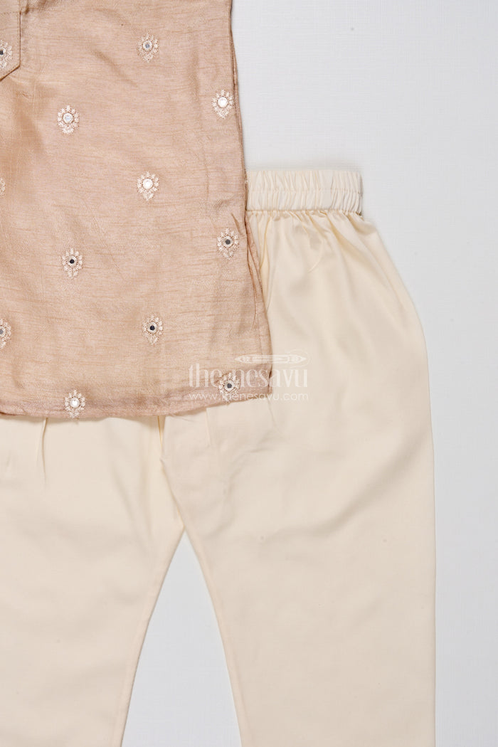 The Nesavu Boys Kurtha Set Kids Festive Kurta Set with Embroidered Detailing for Traditional Events Nesavu Nesavu festive kurta set boys embroidered silk cotton blend perfect traditional occasions