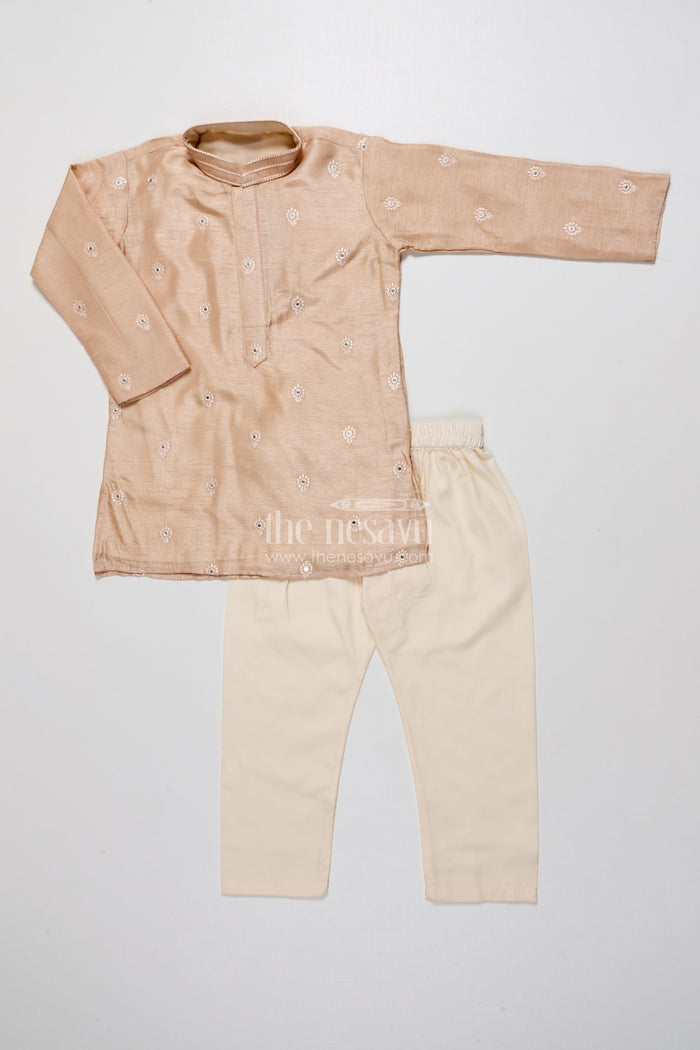 The Nesavu Boys Kurtha Set Kids Festive Kurta Set with Embroidered Detailing for Traditional Events Nesavu Nesavu festive kurta set boys embroidered silk cotton blend perfect traditional occasions