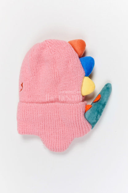 The Nesavu Baby Accessories Kids Rib Knit Beanie Cap with Cute Dinosaur Print Nesavu Pink / Rib Knit IA002B-8 Nesavu Kids Pink Rib Knit Beanie Cap With Dinosaur Pattern | New Born To 6 Months