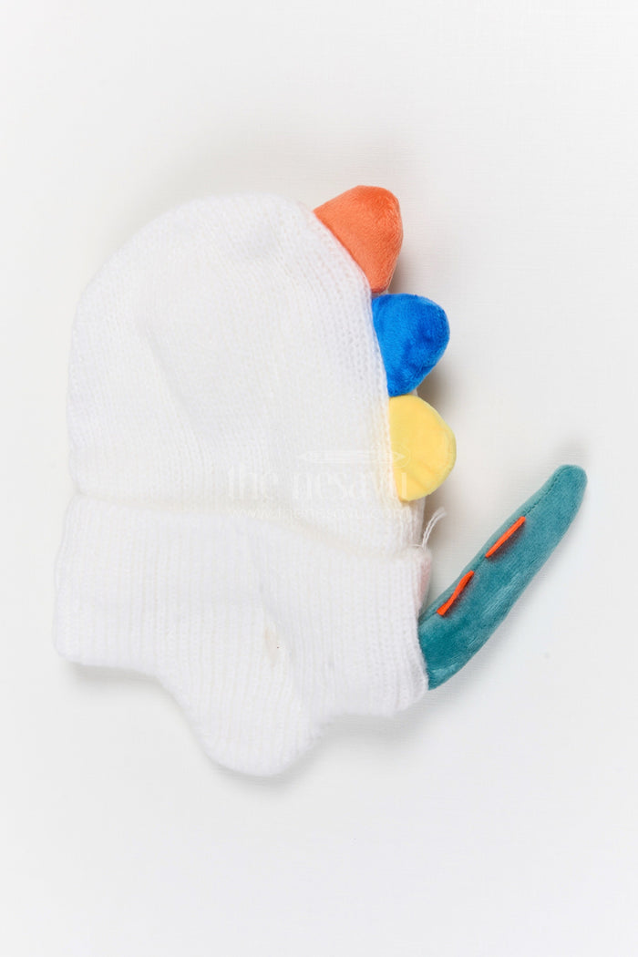 The Nesavu Baby Accessories Kids Rib Knit Beanie Cap with Dinosaur Print Nesavu Half white / Rib Knit IA002D-8 Nesavu Kids Half White Rib Knit Beanie Cap With Dinosaur Design | New Born To 6 Months