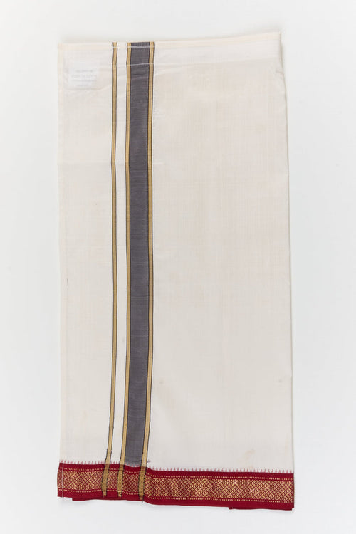 The Nesavu Pure Silk Vesti Kids Silk Dhoti with Maroon and Black Border – Festive Wear for Boys Nesavu 20 (3Y) / White / Pure Silk D068B-20 Nesavu kid boys silk dhoti with maroon and black border for traditional occasions