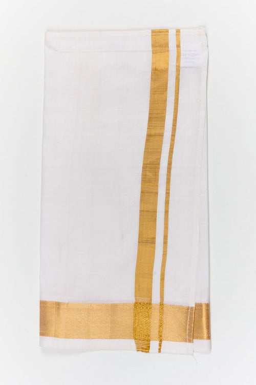 The Nesavu Pure Silk Vesti Kids Silk Pattu Dhoti Set for Ceremonies and Poojas Nesavu 16 (1Y) / Cream / Pure Silk D082A-16 Nesavu kids silk pattu dhoti set – perfect traditional wear for poojas, weddings, and ethnic events