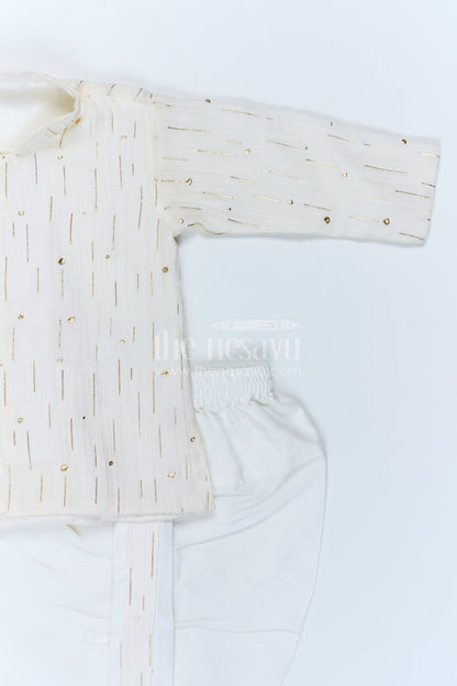 The Nesavu Boys Dothi Set Kids Traditional Dothi Set for Pooja and Temple Functions Nesavu Nesavu Kids Traditional Dothi Set With Foil Embellished Kurta For Pooja And Festive Events
