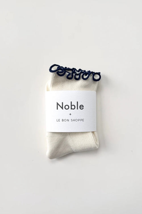 Le Bon Shoppe - Ruffled Modal Socks in White and Navy