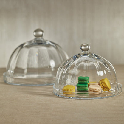 Loulou Optic Pastry Glass Plate with Cloche - Serveware by Carlyle Avenue