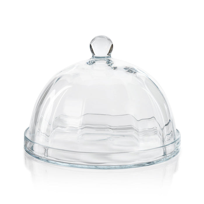 Loulou Optic Pastry Glass Plate with Cloche - Serveware by Carlyle Avenue