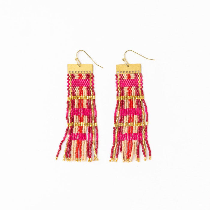 Mckenzie Brass Bar Long Fringe Earrings Hot Pink + Gold