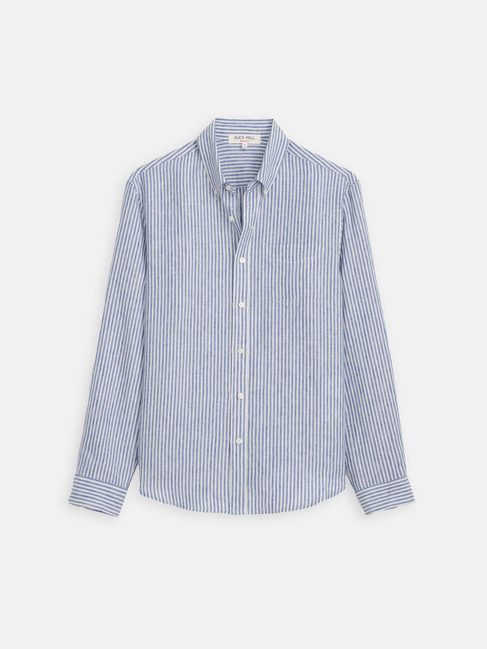 Mill Dress Shirt in Linen Stripe - Blue / White