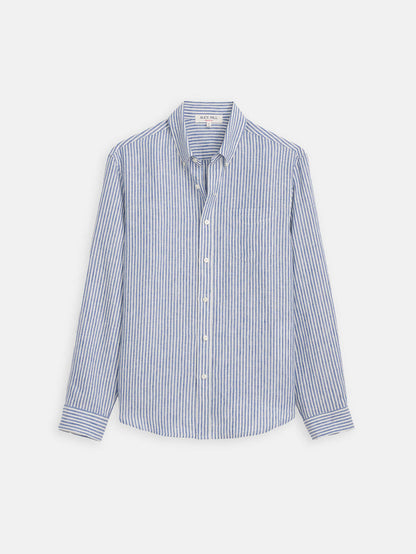 Mill Dress Shirt in Linen Stripe - Blue / White
