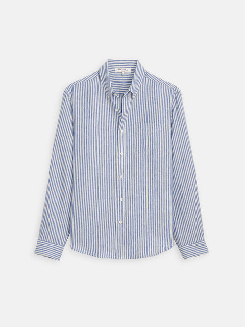 Mill Dress Shirt in Linen Stripe - Blue / White