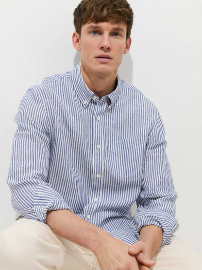 Mill Dress Shirt in Linen Stripe - Blue / White