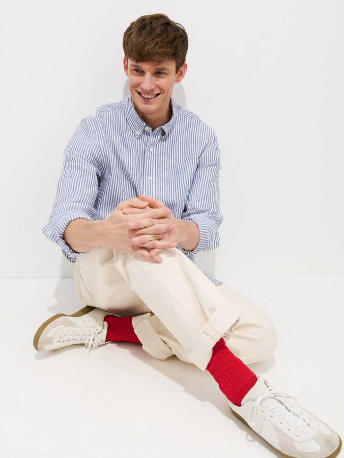 Mill Dress Shirt in Linen Stripe - Blue / White