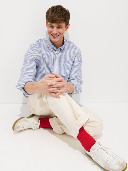 Mill Dress Shirt in Linen Stripe - Blue / White