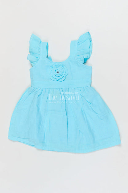 The Nesavu Girls Cotton Frock Muslin Cotton Frock for Baby Girls' Casual Outings Nesavu 14 (6M) / Blue / Muslin Cotton BFJ917A-14 Nesavu baby girl cotton frock for casual outings and summer comfort wear