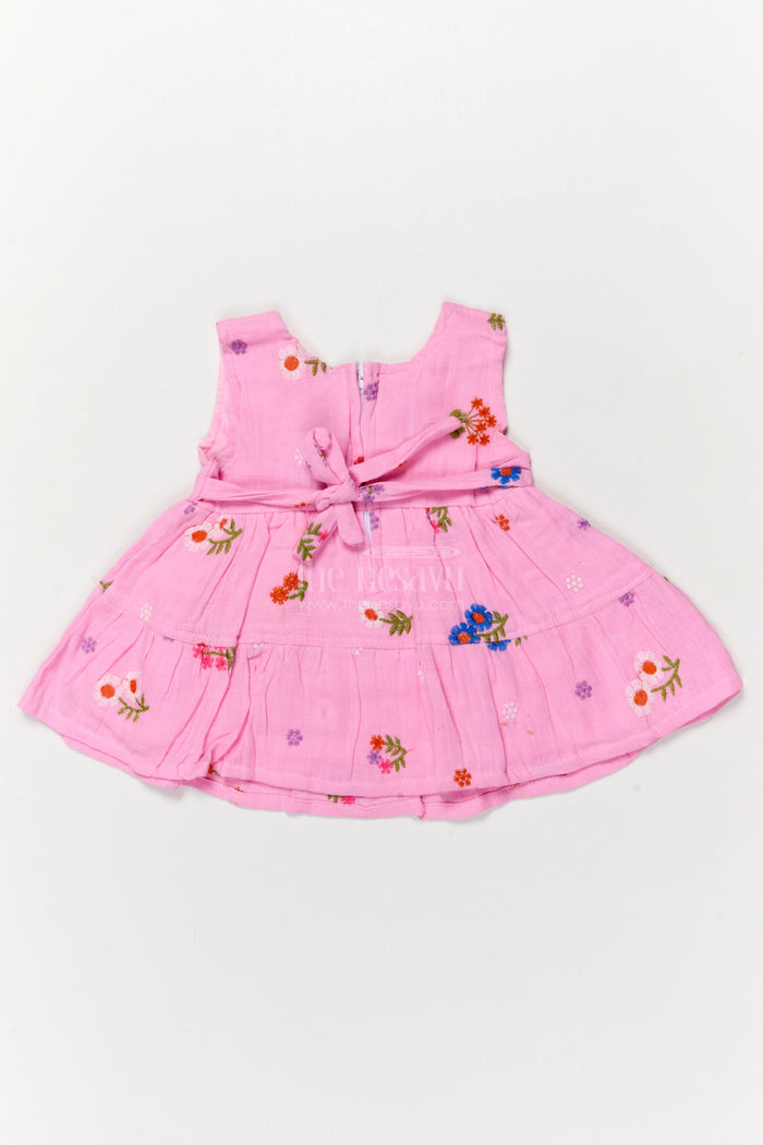 The Nesavu Baby Cotton Frocks Muslin Cotton Frock for Baby Girl’s Playdates and Summer Wear Nesavu Nesavu muslin cotton frock with embroidery and butterfly patch for baby girl’s casual summer days