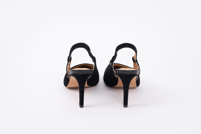 Back veiw of Myah Slingback in black. Stylish womens wedding footwear available in larger sizes 8-12