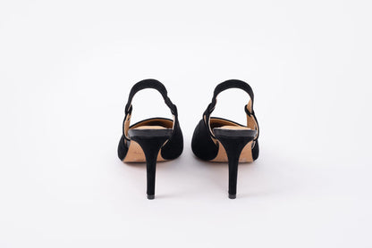 Back veiw of Myah Slingback in black. Stylish womens wedding footwear available in larger sizes 8-12