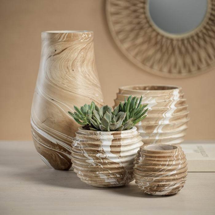 Natural Latte Mango Wood Marbleized Cocoon Pot - Vases by Carlyle Avenue