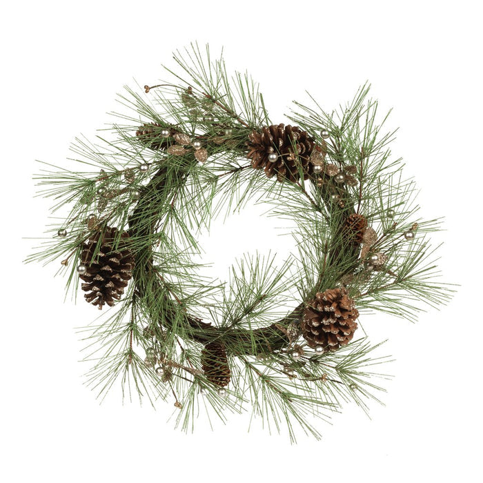 Needle Pine Tree w/Glitter & Pinecone Wreath - Holiday Decor by Carlyle Avenue