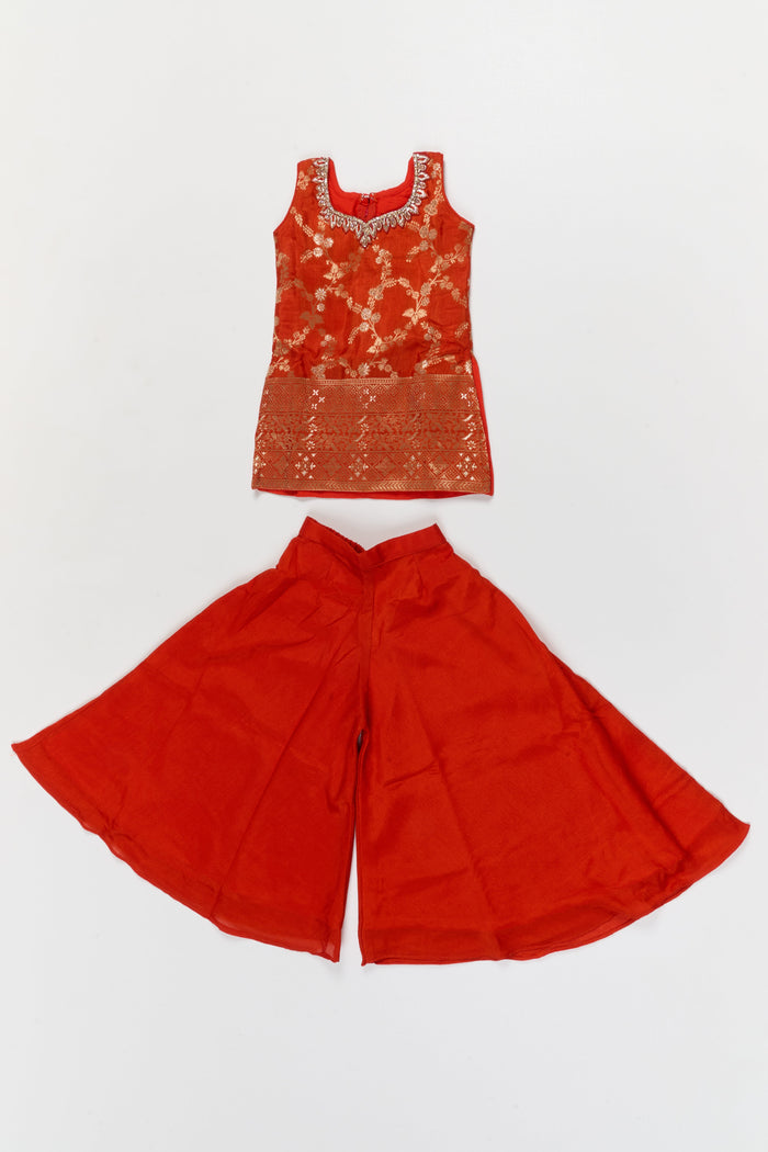 The Nesavu Girls Sharara / Plazo Set Nesavu Girls Plazo Set with Traditional Woven Yoke and Dupatta – Ideal for Weddings, Pujas, and Festive Events Nesavu 18 (2Y) / Orange / Georgette GPS958A-18 Nesavu girls plazo set with traditional woven yoke and dupatta – ideal for weddings, pujas, and festive events