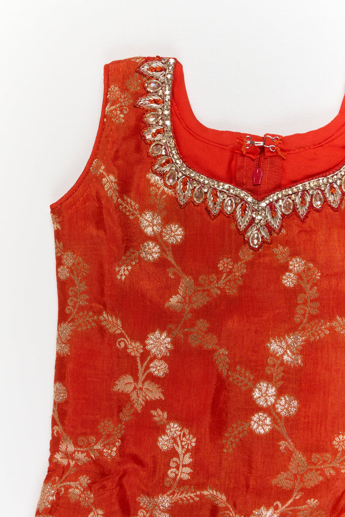 The Nesavu Girls Sharara / Plazo Set Nesavu Girls Plazo Set with Traditional Woven Yoke and Dupatta – Ideal for Weddings, Pujas, and Festive Events Nesavu Nesavu girls plazo set with traditional woven yoke and dupatta – ideal for weddings, pujas, and festive events