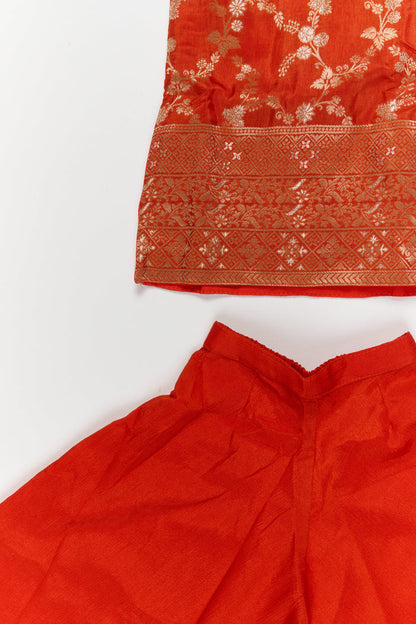 The Nesavu Girls Sharara / Plazo Set Nesavu Girls Plazo Set with Traditional Woven Yoke and Dupatta – Ideal for Weddings, Pujas, and Festive Events Nesavu Nesavu girls plazo set with traditional woven yoke and dupatta – ideal for weddings, pujas, and festive events