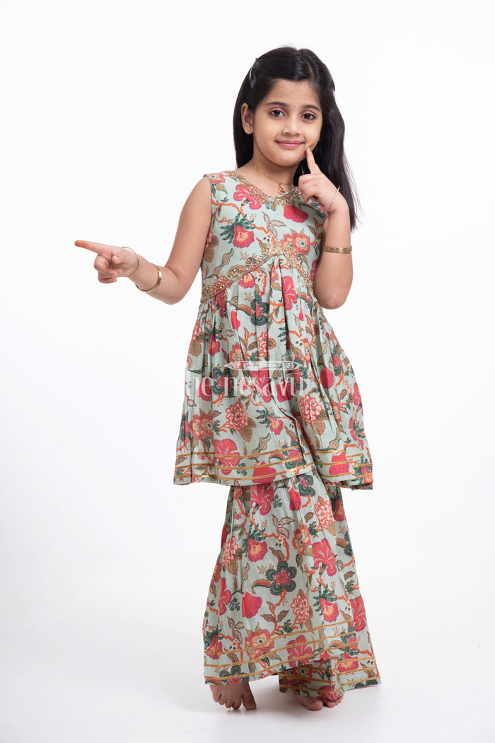 The Nesavu Girls Sharara / Plazo Set Nesavu Modal Silk Printed Sharara Dress for Girls Diwali and Dussehra Special Nesavu 16 (1Y) / Blue GPS307B-16 Modal Silk Sharara Dress for Girls Diwali and Dussehra Special | The Nesavu