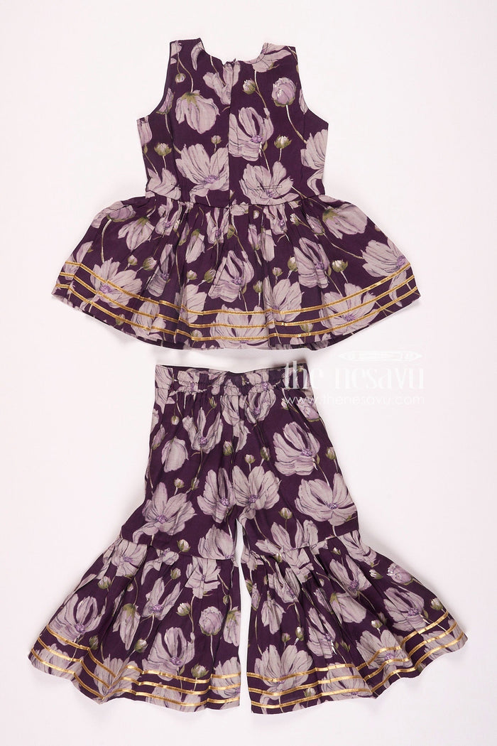The Nesavu Girls Sharara / Plazo Set Nesavu Modal Silk Printed Sleeveless Sharara Set for Girls Navratri Festive Wear Nesavu Nesavu Modal Silk Sleeveless Sharara Set for Girls | Navratri Festive Wear