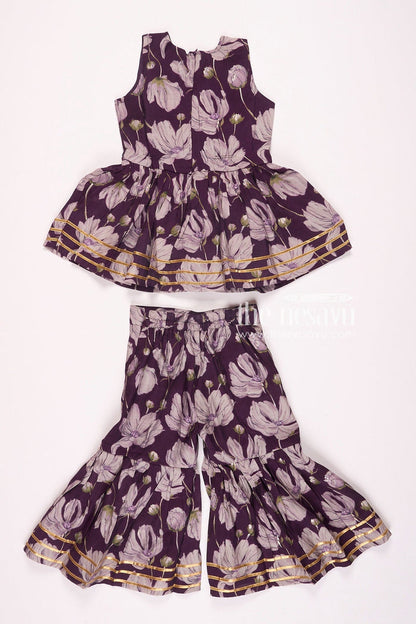 The Nesavu Girls Sharara / Plazo Set Nesavu Modal Silk Printed Sleeveless Sharara Set for Girls Navratri Festive Wear Nesavu Nesavu Modal Silk Sleeveless Sharara Set for Girls | Navratri Festive Wear