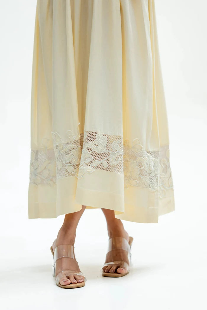 Noura Butter Yellow Tencel Openwork Dress Bloome