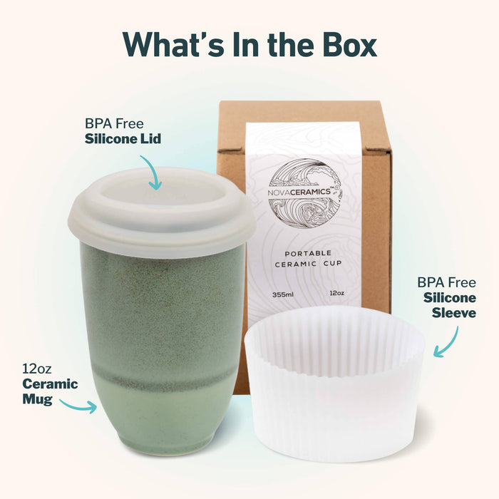 Nova Ceramics Travel Mugs - Emerald 12oz Ceramic Travel Mug – Reusable & Stylish